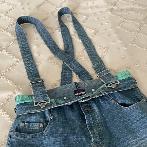 Pristine USA vintage fold over low rise jeans with attachable suspenders - Picture 3 of 6